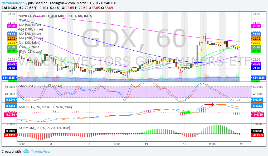 Miners, $GDX, Chart, 60 Min